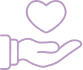 Don et Amour: Cœur dans une Main - Compassion et Aide Main ouverte paume vers le haut, tenant un cœur. Symbole de don, amour, compassion, aide et soutien. Icône minimaliste mauve.